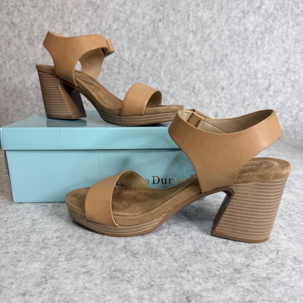 Pierre Dumas Morgen-9 Sandals Womens 10 Taupe Block Heel Ankle Strap NEW